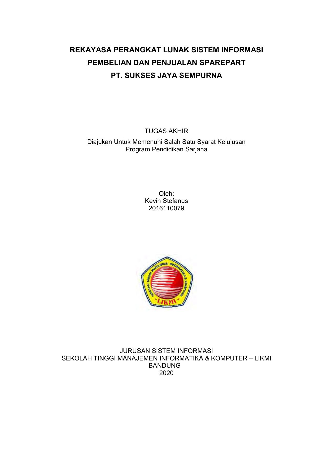 REKAYASA PERANGKAT LUNAK SISTEM INFORMASI PEMBELIAN DAN PENJUALAN SPAREPART PT. SUKSES JAYA SEMPURNA