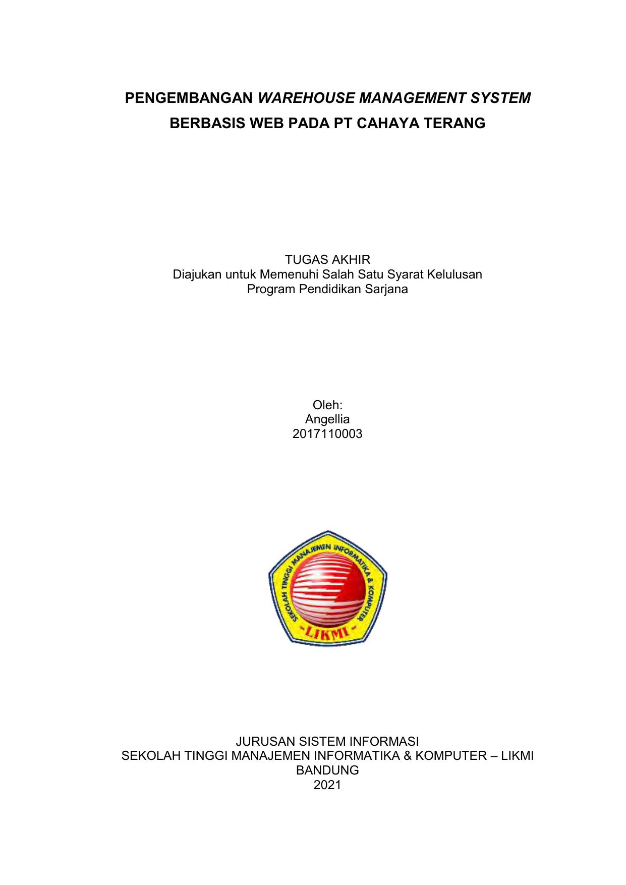 PENGEMBANGAN WAREHOUSE MANAGEMENT SYSTEM BERBASIS WEB PADA PT CAHAYA TERANG