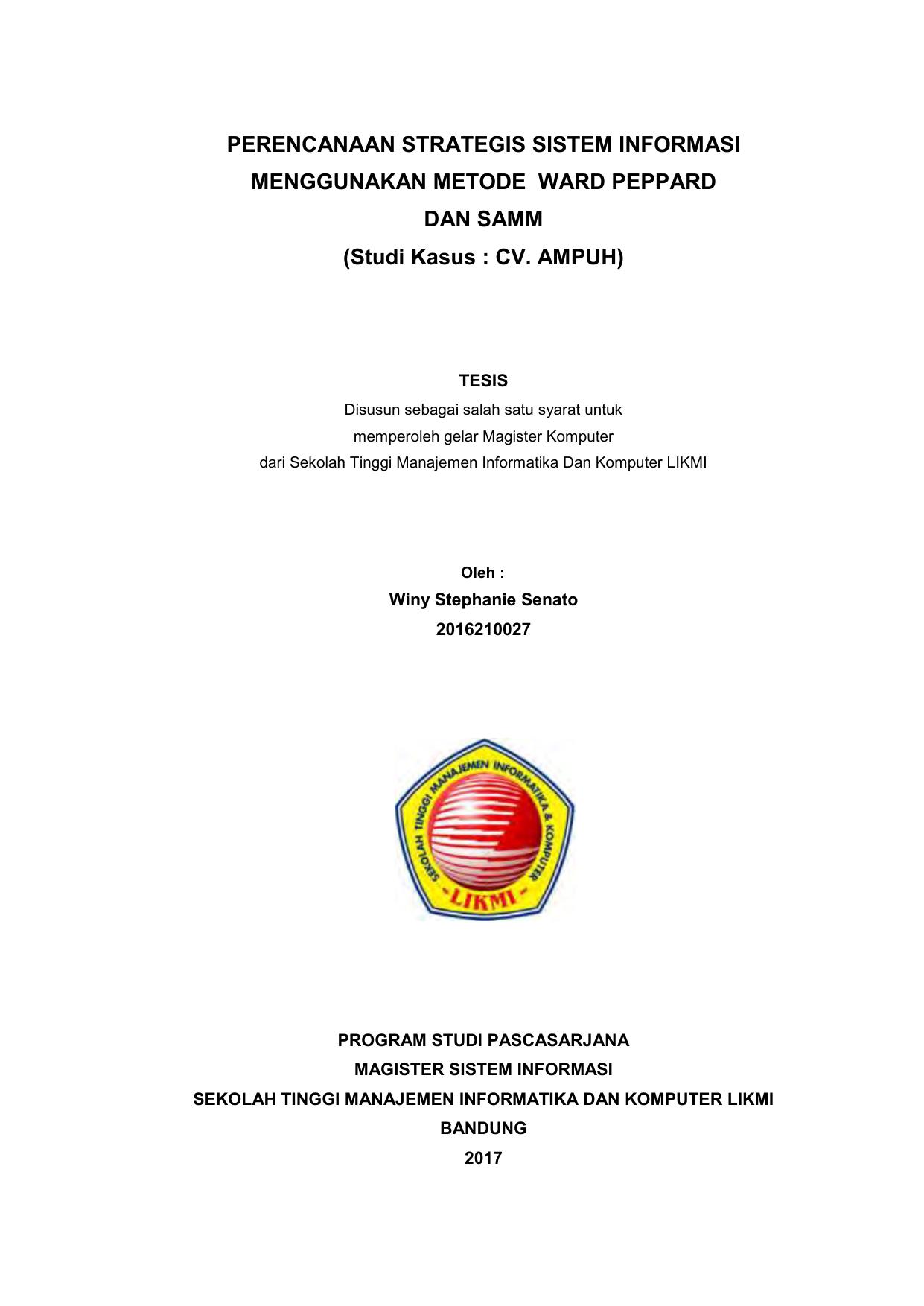 PERENCANAAN STRATEGIS SISTEM INFORMASI MENGGUNAKAN METODE WARD PEPPARD DAN SAMM (STUDI KASUS CV. AMPUH)