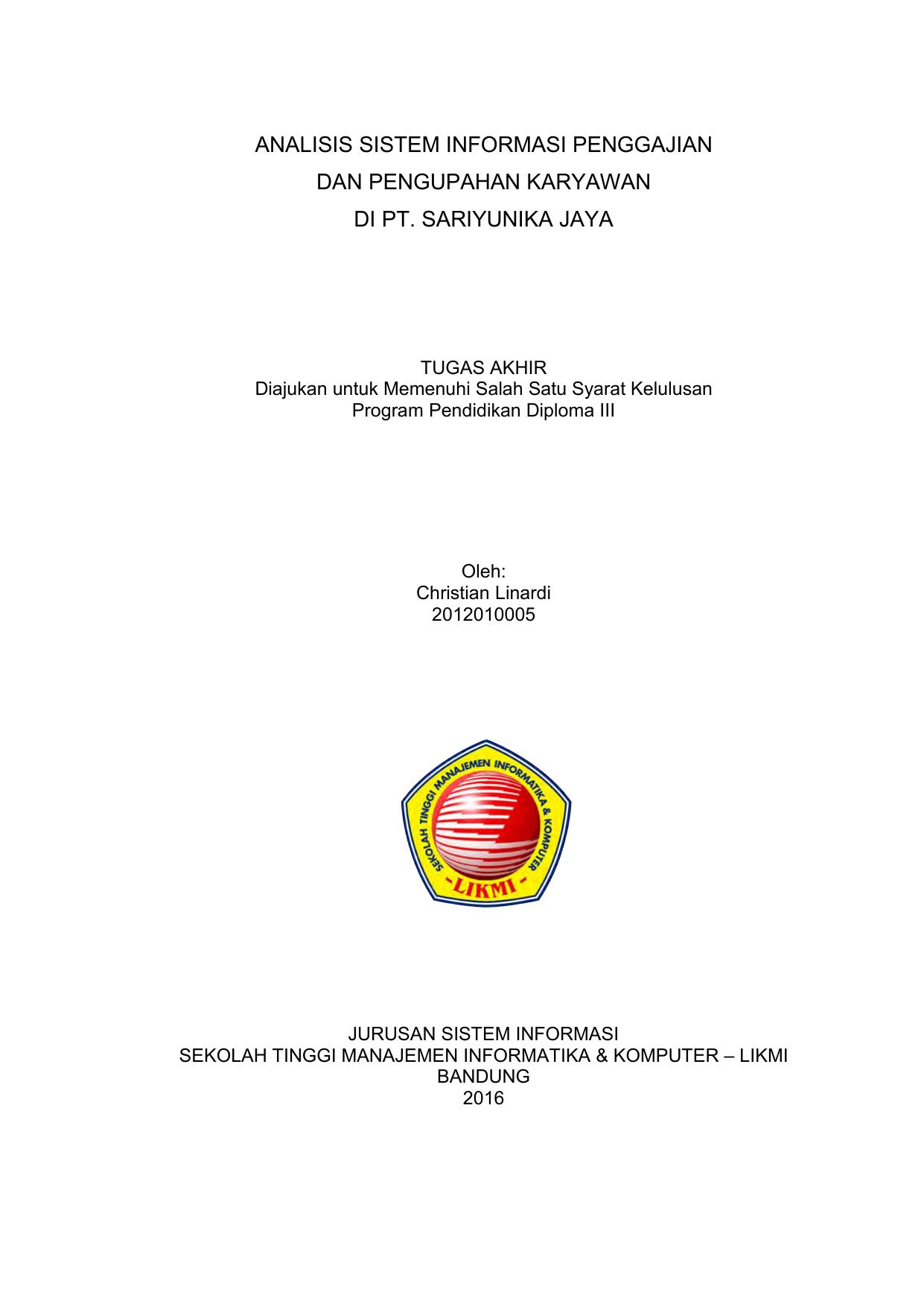 ANALISIS SISTEM INFORMASI PENGGAJIAN DAN PENGUPAHAN KARYAWAN DI PT. SARIYUNIKA JAYA