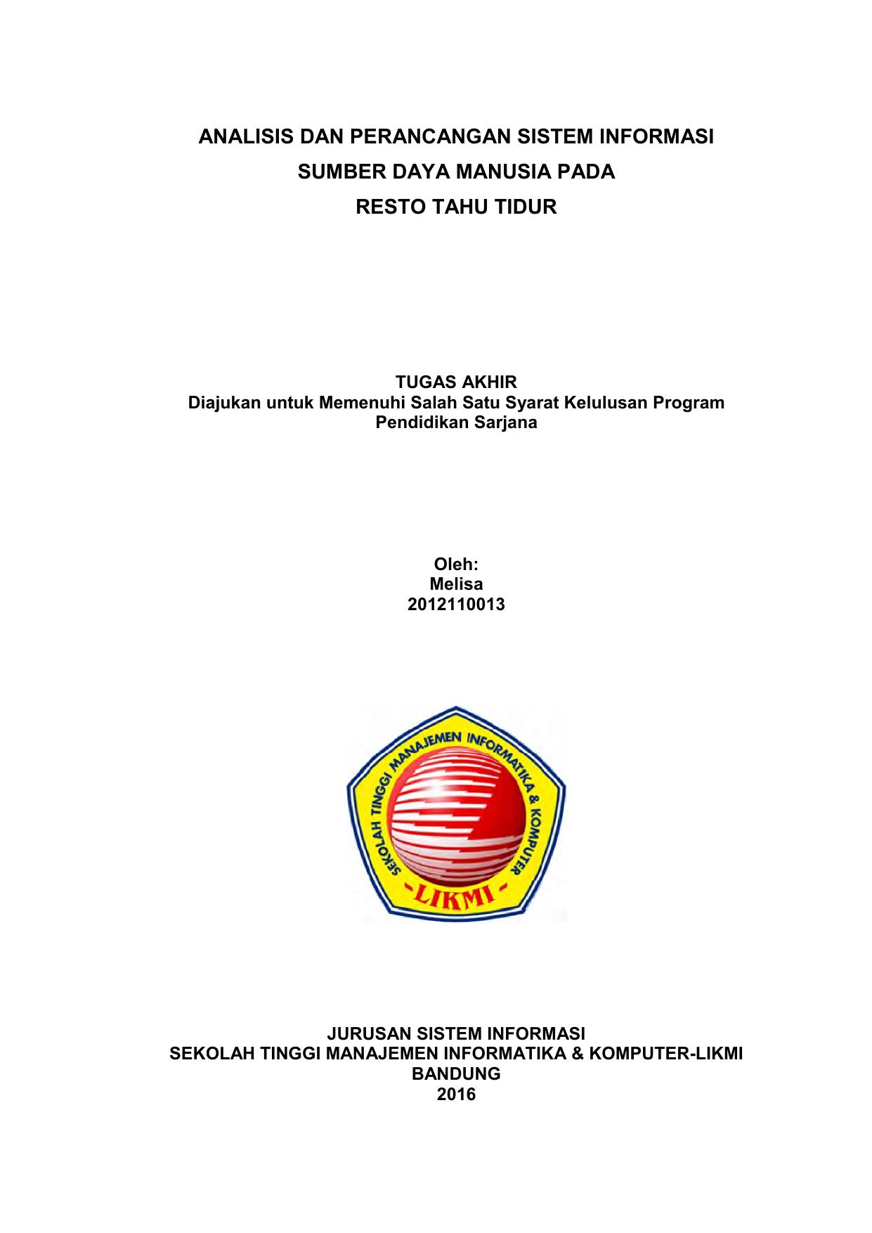 ANALISIS DAN PERANCANGAN SISTEM INFORMASI SUMBER DAYA MANUSIA PADA RESTO TAHU TIDUR