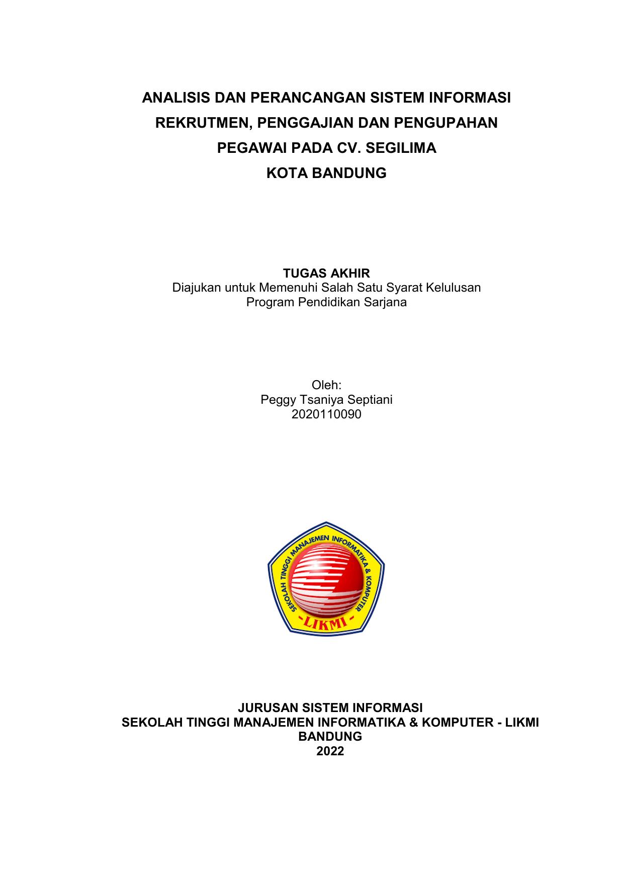 ANALISIS DAN PERANCANGAN SISTEM INFORMASI REKRUTMEN, PENGGAJIAN DAN PENGUPAHAN PEGAWAI PADA CV. SEGILIMA KOTA BANDUNG