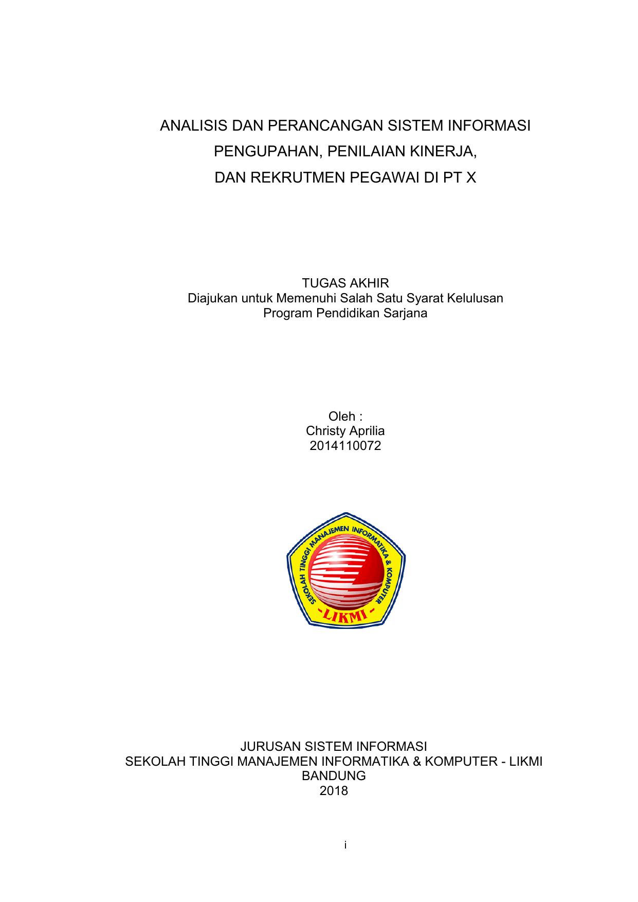 ANALISIS DAN PERANCANGAN SISTEM INFORMASI PENGUPAHAN, PENILAIAN KINERJA, DAN REKRUTMEN PEGAWAI DI PT. X