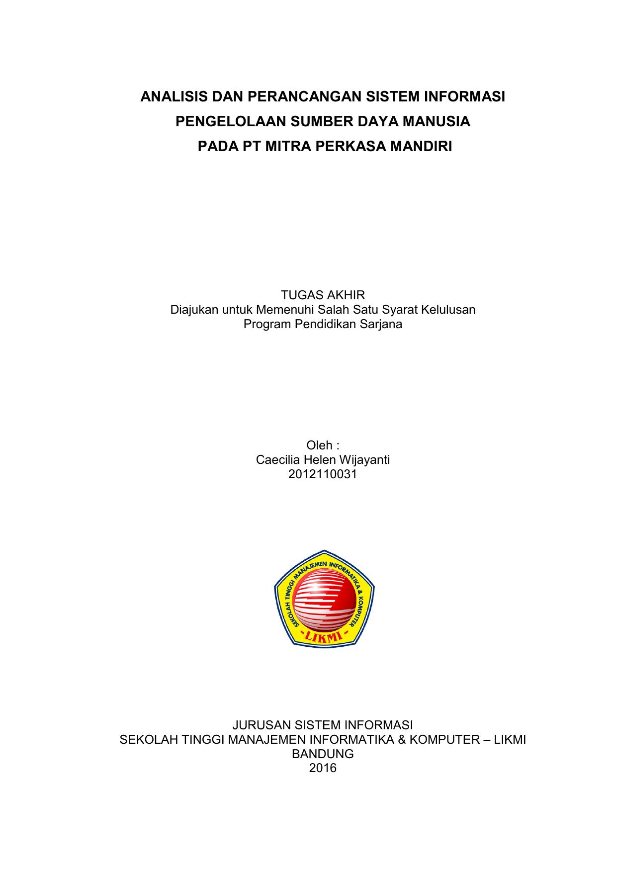 ANALISIS DAN PERANCANGAN SISTEM INFORMASI PENGELOLAAN SUMBER DAYA MANUSIA PADA PT. MITRA PERKASA MANDIRI