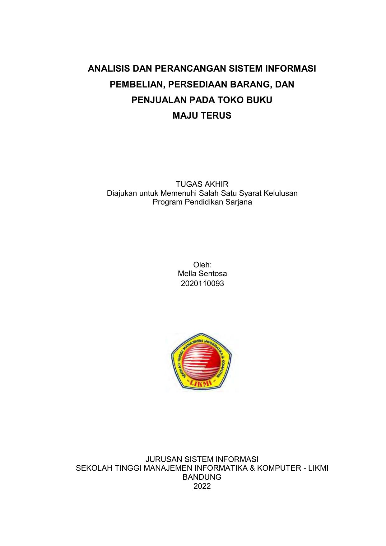 ANALISIS DAN PERANCANGAN SISTEM INFORMASI PEMBELIAN, PERSEDIAAN BARANG, DAN PENJUALAN PADA TOKO BUKU MAJU TERUS