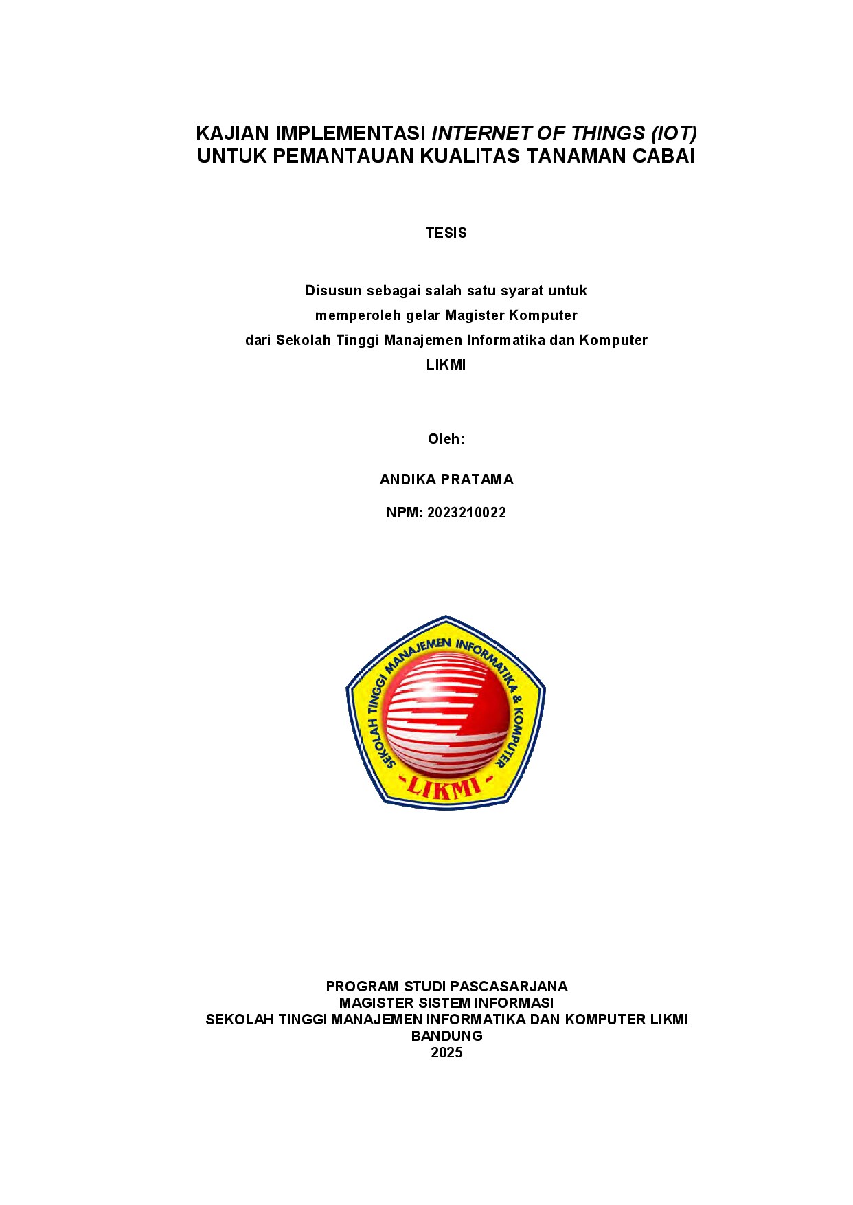 KAJIAN IMPLEMENTASI INTERNET OF THINGS (IOT) UNTUK PEMANTAUAN KUALITAS TANAMAN CABAI