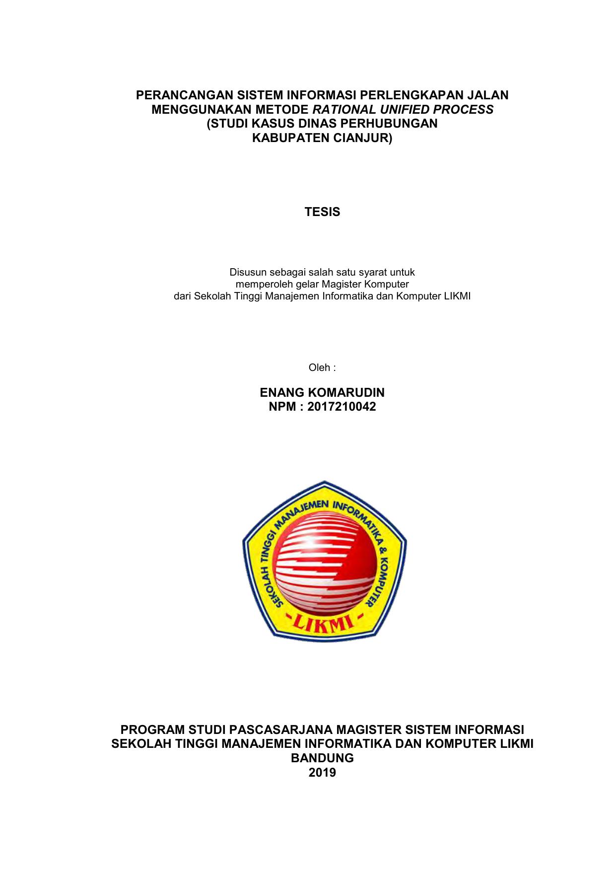 PERANCANGAN SISTEM INFORMASI PERLENGKAPAN JALAN MENGGUNAKAN METODE RATIONAL UNIFIED PROCESS (STUDI KASUS DINAS PERHUUNGAN KABUPATEN CIANJUR)