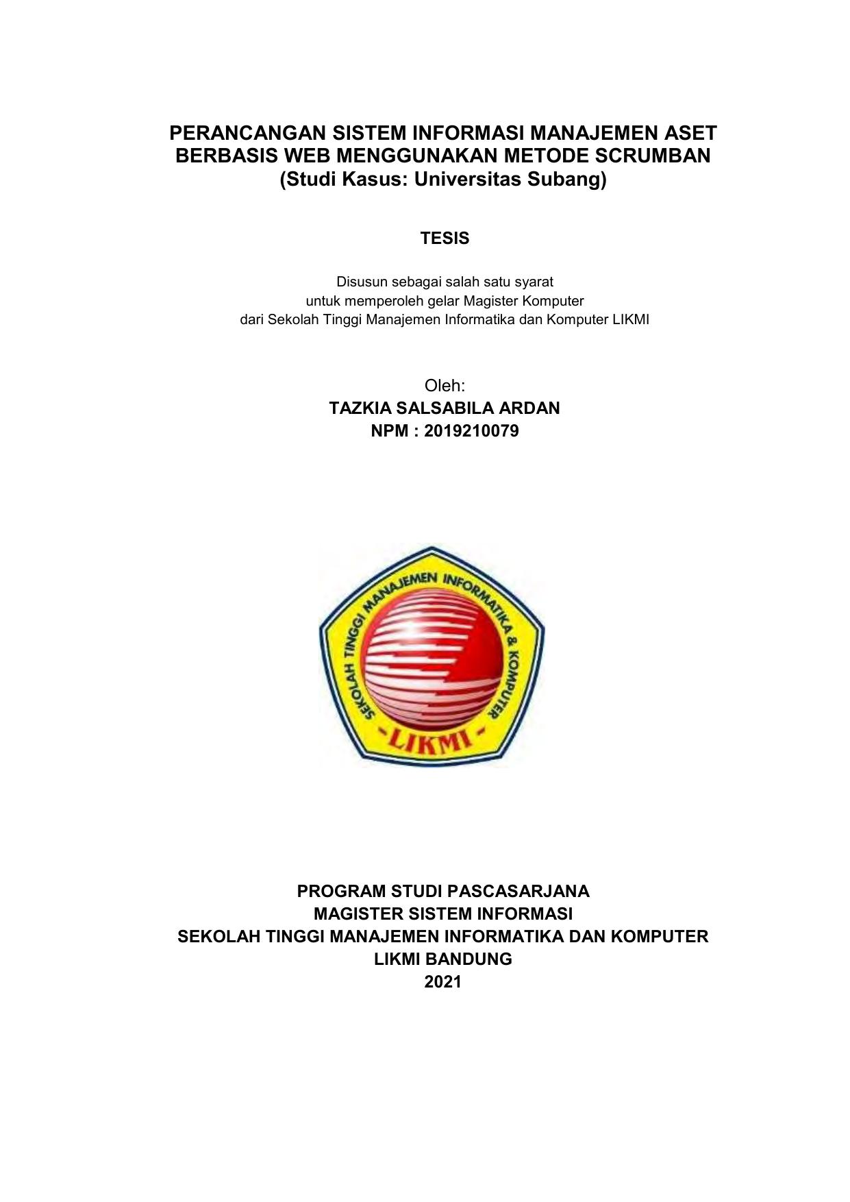 PERANCANGAN SISTEM INFORMASI MANAJEMEN ASET BERBASIS WEB MENGGUNAKAN METODE SCRUMBAN (STUDI KASUS : UNIVERSITAS SUBANG)